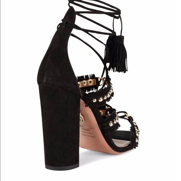 { Aquazzura } Black Tulum Studded Block Heels - Picture 2 of 4